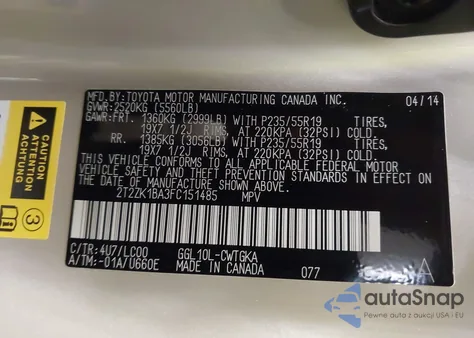 2015 Lexus Rx 350 from USA, damaged, VIN 2T2ZK1BA3FC151485